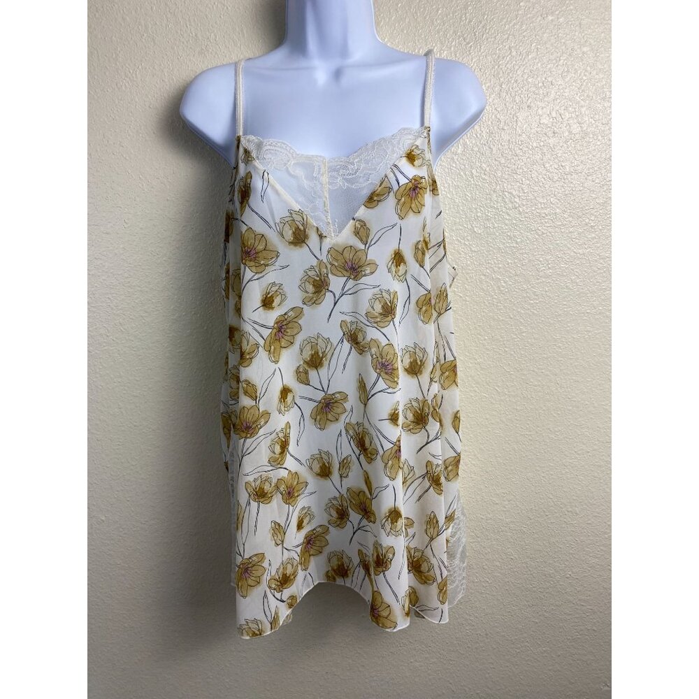 Pol Womens Y2K 90s lace Trim Floral Cami Top Size‎ Large Semi Sheer Boho